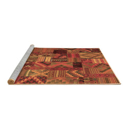 Sideview of Machine Washable Patchwork Brown Transitional Rug, wshcon1670brn