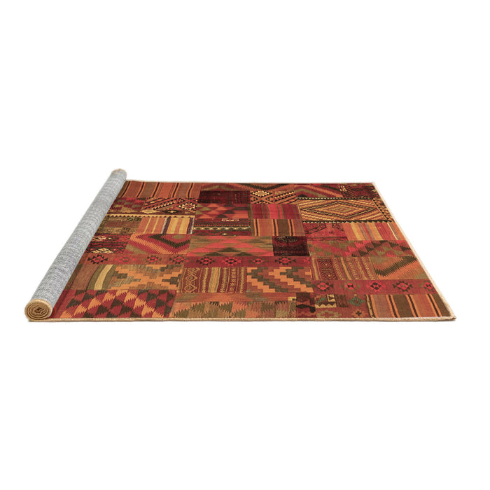 Sideview of Machine Washable Patchwork Brown Transitional Rug, wshcon1670brn