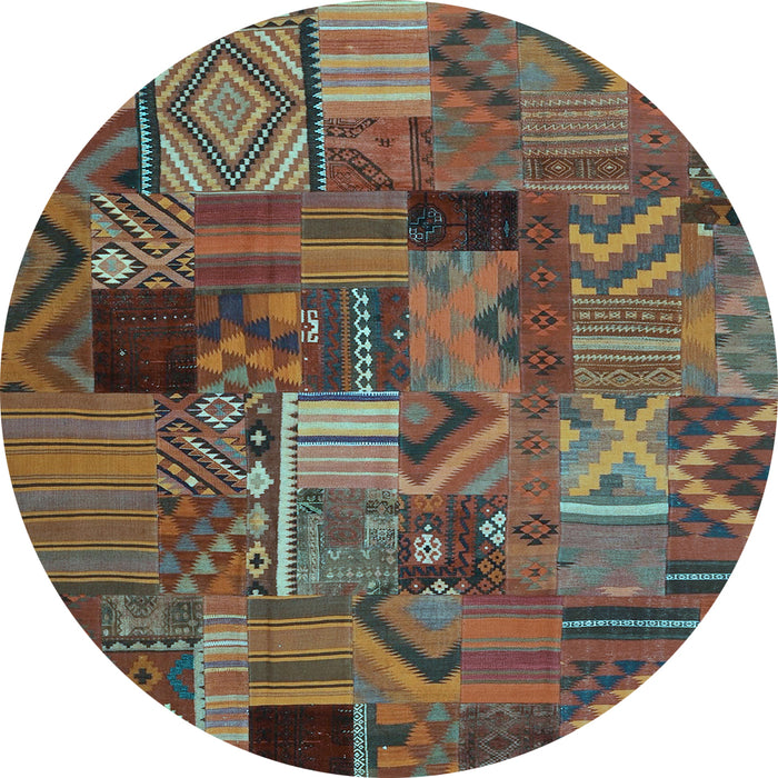 Round Machine Washable Patchwork Light Blue Transitional Rug, wshcon1670lblu