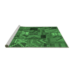 Sideview of Machine Washable Patchwork Emerald Green Transitional Area Rugs, wshcon1670emgrn