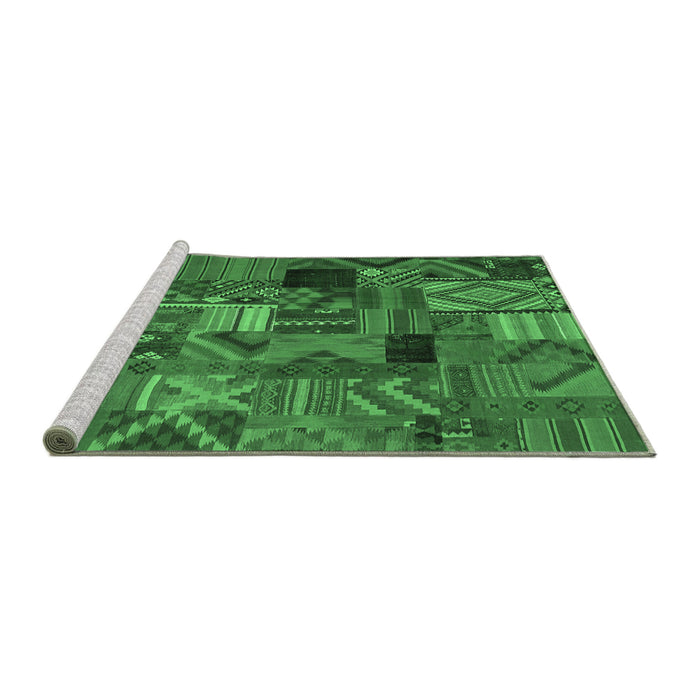 Sideview of Machine Washable Patchwork Emerald Green Transitional Area Rugs, wshcon1670emgrn