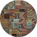 Round Patchwork Light Blue Transitional Rug, con1670lblu