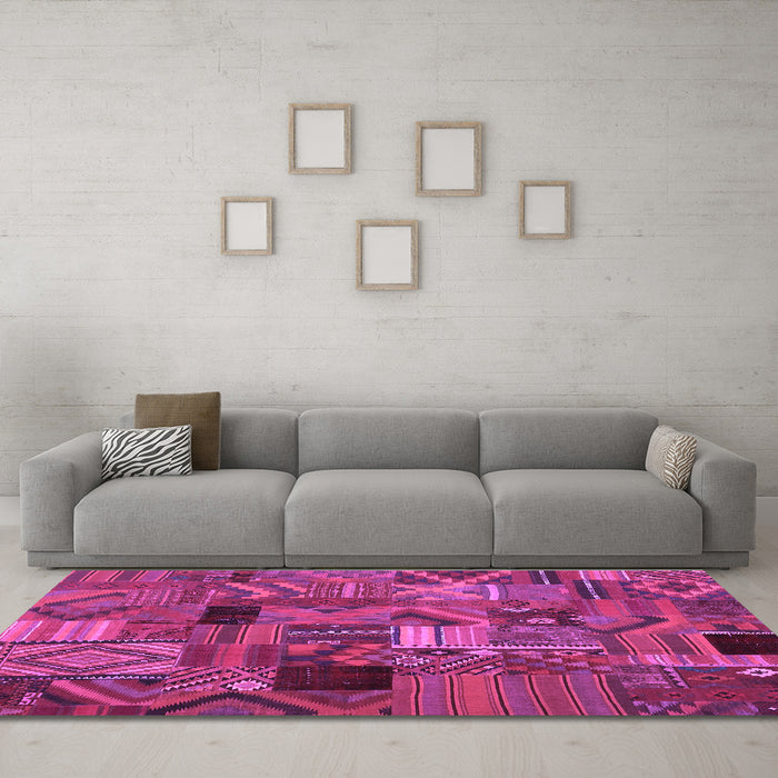 Machine Washable Patchwork Purple Transitional Area Rugs in a Living Room, wshcon1670pur