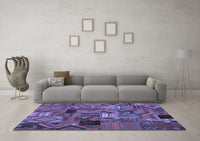 Machine Washable Patchwork Blue Transitional Rug, wshcon1670blu