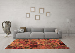 Machine Washable Patchwork Brown Transitional Rug in a Living Room,, wshcon1670brn