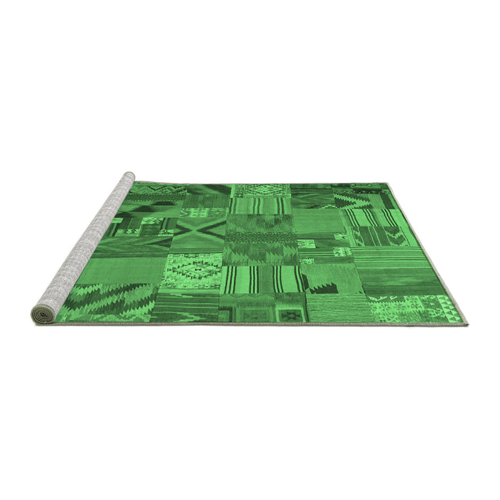 Sideview of Machine Washable Patchwork Emerald Green Transitional Area Rugs, wshcon1671emgrn