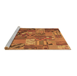 Sideview of Machine Washable Patchwork Brown Transitional Rug, wshcon1671brn