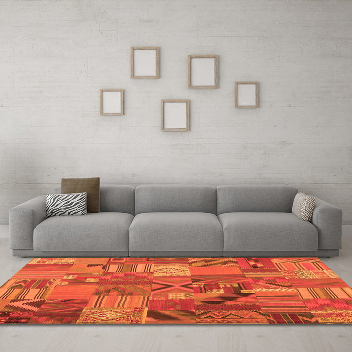 Machine Washable Patchwork Orange Transitional Area Rugs in a Living Room, wshcon1671org