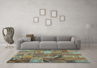 Machine Washable Patchwork Light Blue Transitional Rug, wshcon1671lblu