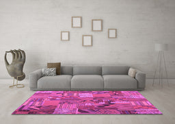 Machine Washable Patchwork Purple Transitional Area Rugs in a Living Room, wshcon1671pur