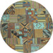 Round Patchwork Light Blue Transitional Rug, con1671lblu