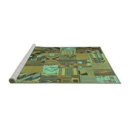 Sideview of Machine Washable Patchwork Turquoise Transitional Area Rugs, wshcon1671turq