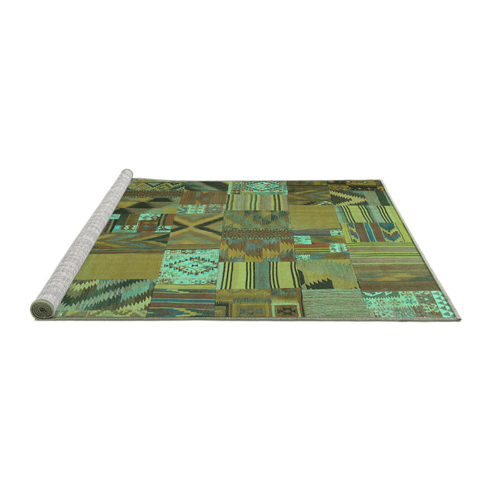 Sideview of Machine Washable Patchwork Turquoise Transitional Area Rugs, wshcon1671turq