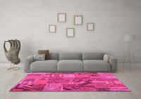 Machine Washable Patchwork Pink Transitional Rug, wshcon1671pnk