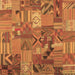 Square Machine Washable Patchwork Brown Transitional Rug, wshcon1671brn