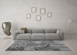 Machine Washable Patchwork Gray Transitional Rug in a Living Room,, wshcon1671gry
