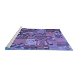 Sideview of Machine Washable Patchwork Blue Transitional Rug, wshcon1671blu