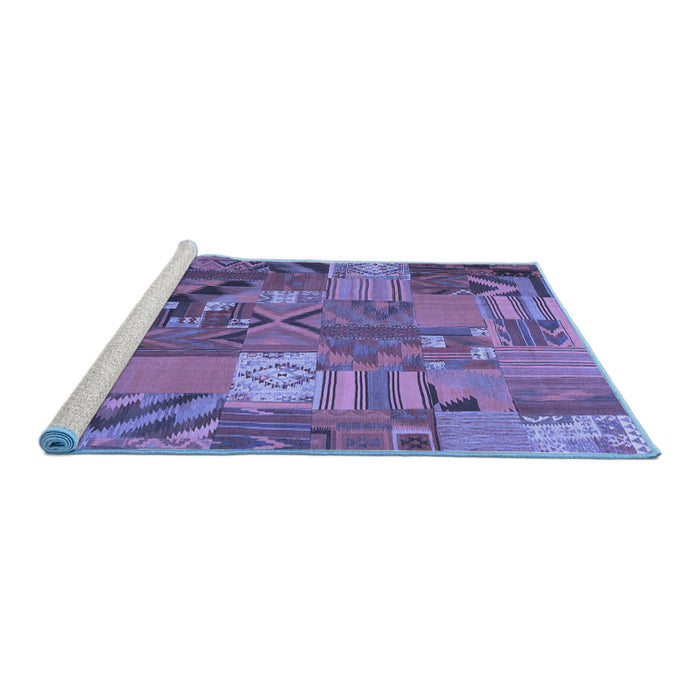 Sideview of Machine Washable Patchwork Blue Transitional Rug, wshcon1671blu