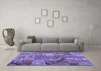 Machine Washable Patchwork Blue Transitional Rug, wshcon1671blu