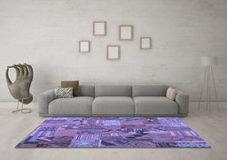 Machine Washable Patchwork Blue Transitional Rug in a Living Room, wshcon1671blu