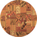 Round Patchwork Brown Transitional Rug, con1671brn