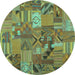 Round Patchwork Turquoise Transitional Rug, con1671turq