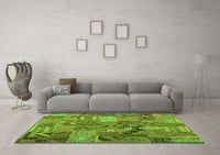 Machine Washable Patchwork Green Transitional Rug, wshcon1671grn