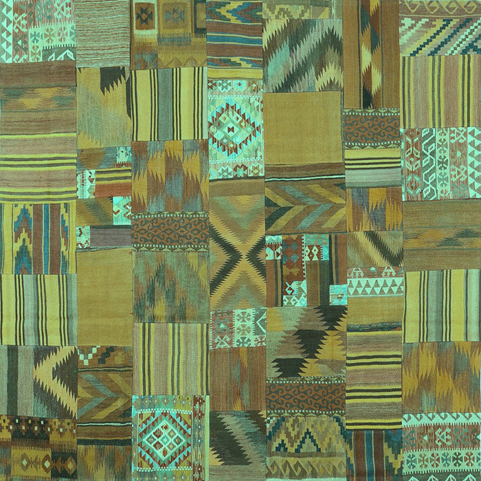 Square Machine Washable Patchwork Turquoise Transitional Area Rugs, wshcon1671turq