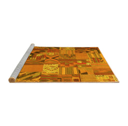 Sideview of Machine Washable Patchwork Yellow Transitional Rug, wshcon1671yw