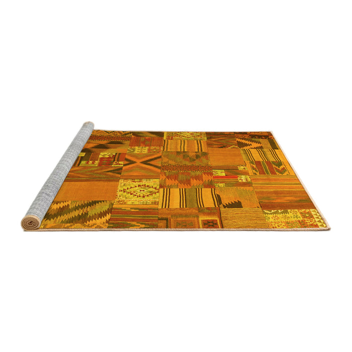 Sideview of Machine Washable Patchwork Yellow Transitional Rug, wshcon1671yw