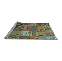Sideview of Machine Washable Patchwork Light Blue Transitional Rug, wshcon1671lblu