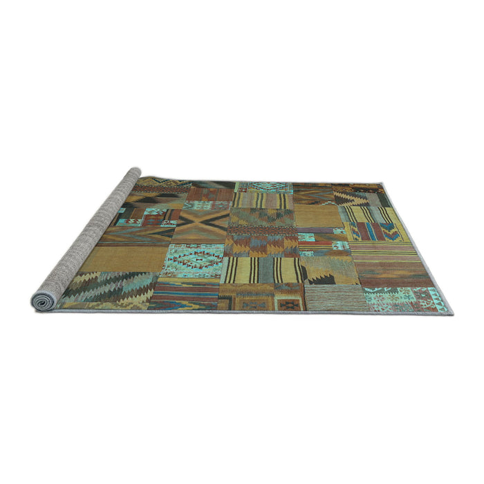 Sideview of Machine Washable Patchwork Light Blue Transitional Rug, wshcon1671lblu