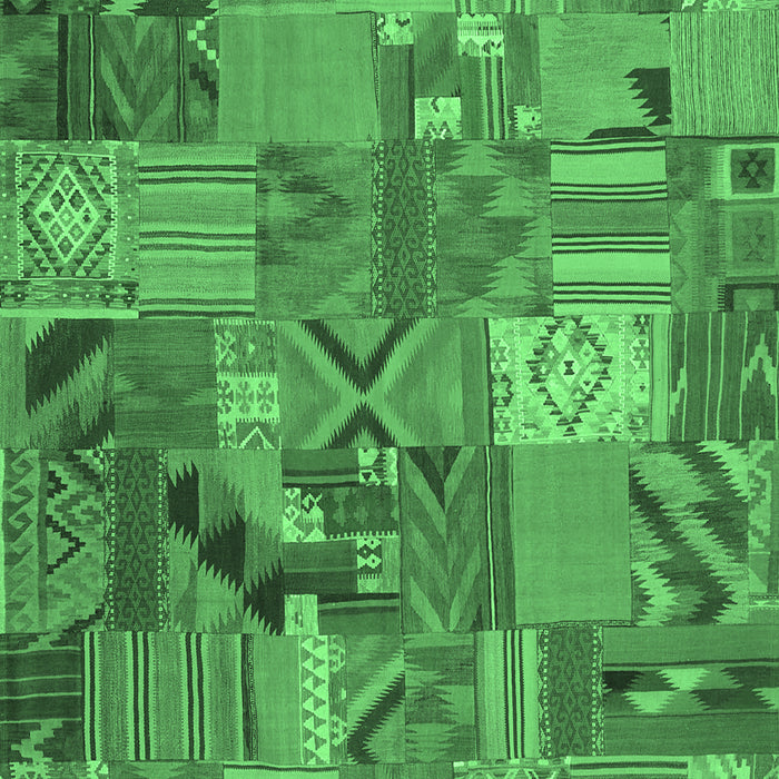 Machine Washable Patchwork Emerald Green Transitional Area Rugs, wshcon1671emgrn