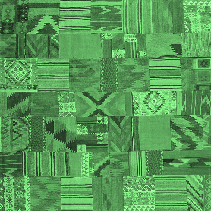 Square Machine Washable Patchwork Emerald Green Transitional Area Rugs, wshcon1671emgrn