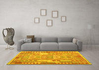 Machine Washable Abstract Yellow Contemporary Rug, wshcon1672yw