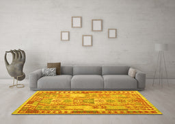 Machine Washable Abstract Yellow Contemporary Rug in a Living Room, wshcon1672yw