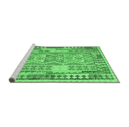 Sideview of Machine Washable Abstract Emerald Green Contemporary Area Rugs, wshcon1672emgrn