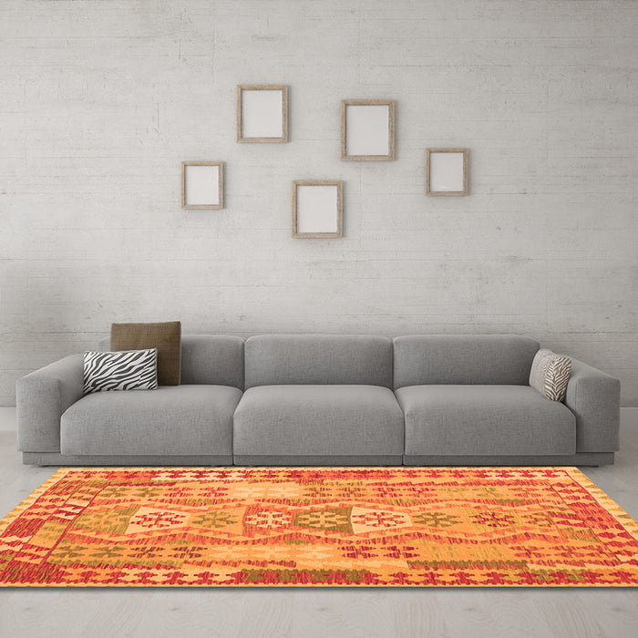 Machine Washable Abstract Orange Contemporary Area Rugs in a Living Room, wshcon1672org