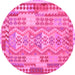 Round Abstract Pink Contemporary Rug, con1672pnk