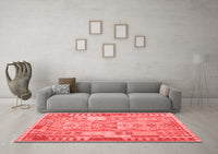 Machine Washable Abstract Red Contemporary Rug, wshcon1672red