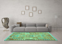Machine Washable Abstract Turquoise Contemporary Rug, wshcon1672turq