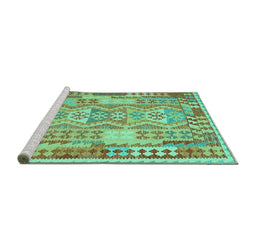 Sideview of Machine Washable Abstract Turquoise Contemporary Area Rugs, wshcon1672turq