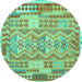 Round Abstract Turquoise Contemporary Rug, con1672turq