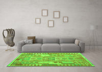 Machine Washable Abstract Green Contemporary Rug, wshcon1672grn