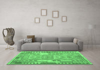 Machine Washable Abstract Emerald Green Contemporary Rug, wshcon1672emgrn