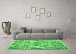 Machine Washable Abstract Emerald Green Contemporary Area Rugs in a Living Room,, wshcon1672emgrn