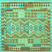 Square Machine Washable Abstract Turquoise Contemporary Area Rugs, wshcon1672turq