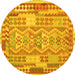 Round Machine Washable Abstract Yellow Contemporary Rug, wshcon1672yw