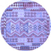 Round Abstract Blue Contemporary Rug, con1672blu