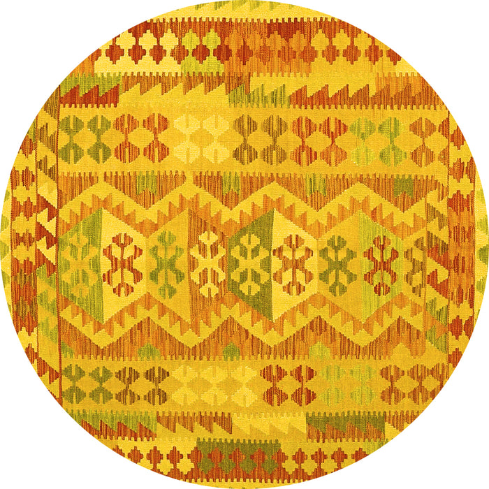 Round Abstract Yellow Contemporary Rug, con1672yw